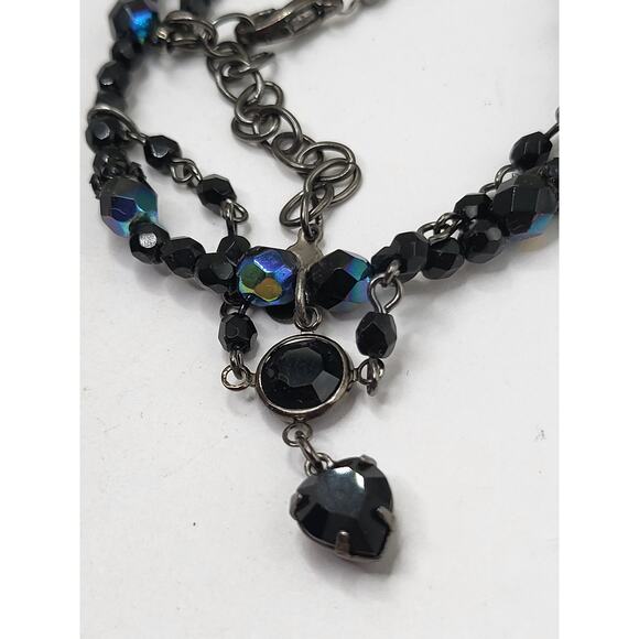 Robert Rose Signed Black Bead Necklace Aurora Glass Drop Vintage Gothic - Picture 3 of 7